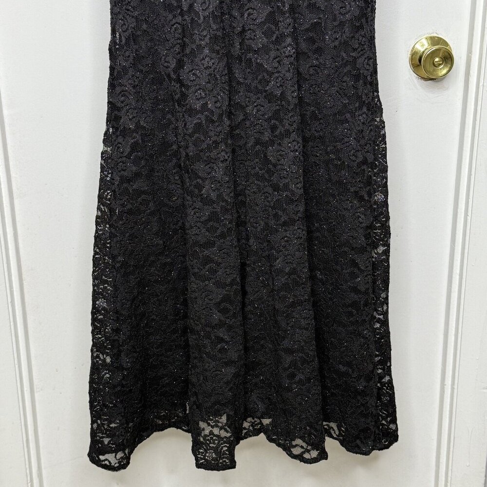 Morgan & Co Junior Lace Corset Black Prom Gown Dress Sz 3 Whimsigoth V Neck Slit - Picture 11 of 13